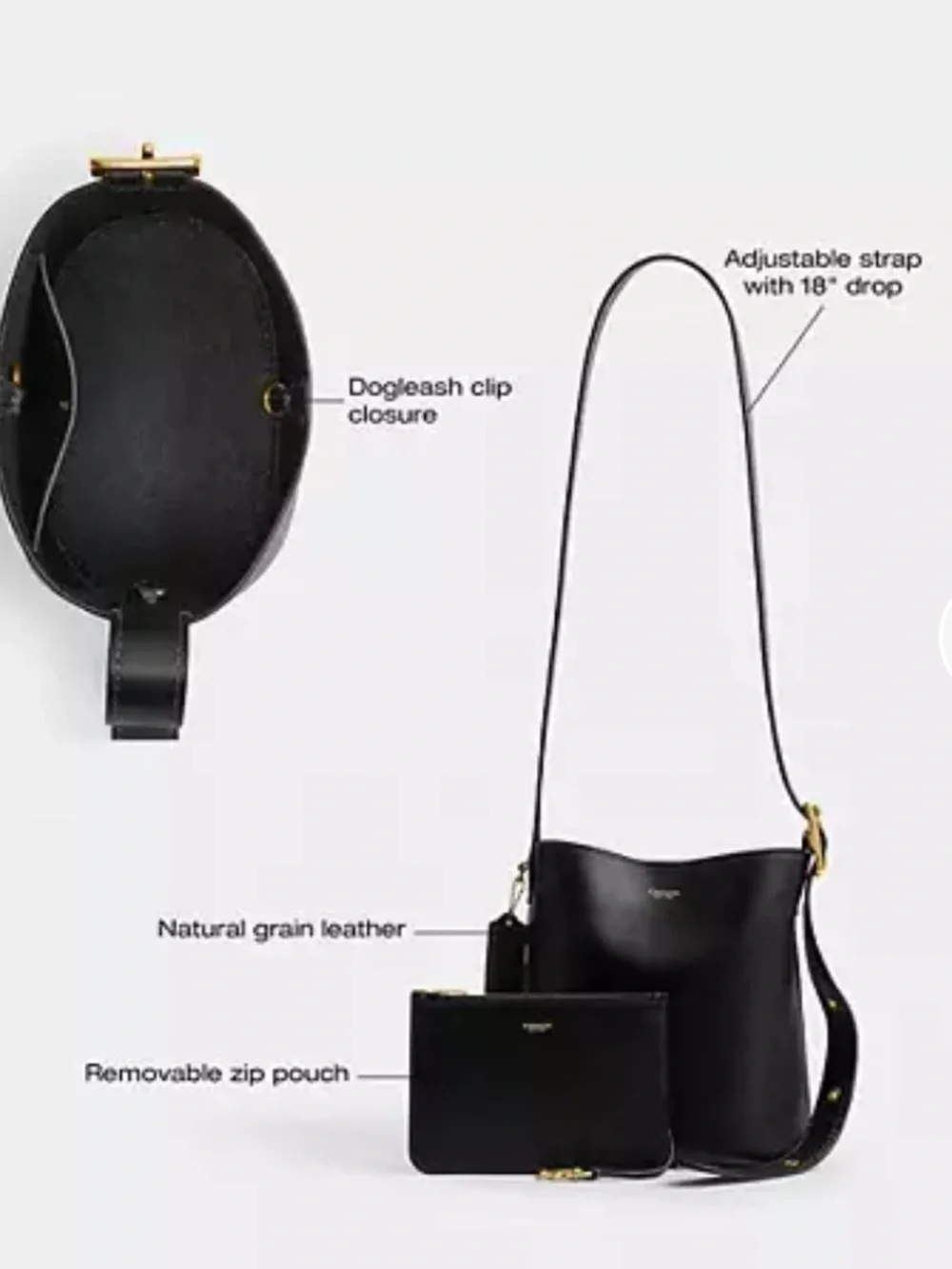 Coach Bleecker Bucket Bag 21 Black Full Grain Leather Boho Minimalist